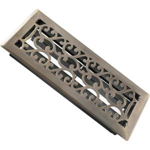 Floor Register 4x12 Inches Heavy Duty Walkable Steel Floor Registers Adjustable Airflow Floor Vent Covers - Antique Brass Finish - Savannah Design - Air Vents Floor to Allow Walk