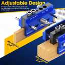 Self Centering Doweling Jig Kit, Drill Jig For Straight Holes Biscuit Joiner Set With 6 Drill Guide Bushings, Adjustable Width Drilling Guide Power Tool Accessory Jigs (Blue)