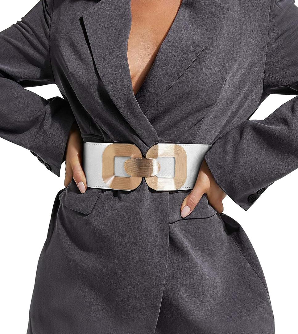 XZQTIVE Women Wide Elastic Belts for Dress Fashion Stretchy Waist Belts for Ladies with Gold Buckle (Fit Waist 27-31in)