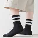 Kids Socks Boys Girls Crew Socks Seamless Cotton Ankle Athletic Socks with Retro Stripes 3/5 Pairs (Black)