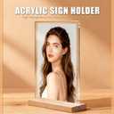 46 inch Acrylic Table Top Sign Holder with Beech Wood Base Double-Sided Menu Display Stand, QR Code Frame, Small Table Sign for Restaurant & Wedding(6pack)