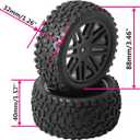 OD 88mm/3.46"12mm Hex Wheel Rims Rubber Tires with Sponge Replacement for 1/10 RC Off-Road Buggy Car,Black