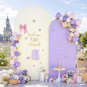 Cream Purple Arch Backdrop Cover Set of 2 Spandex Arch Covers 7.2 and 6ft Wedding Birthday Party Arch Covers Stretchy Backdrop Bridal Baby Shower Biege Lavender Arch Stand Cover