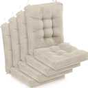 Juexica 4 Sets Outdoor Patio Cushions High Back Outdoor Chair Cushions Rocking Cushion Waterproof Indoor Patio Fastness Chair Pads with Ties for Seasonal Indoor Home Office(Beige), 16 X 16 X 3.5