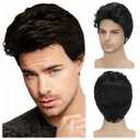 Short Black Wigs for Men Layered Natural Curly Synthetic Replacement Full Wig for Male Daily Wear Party Cospaly Costume Halloween