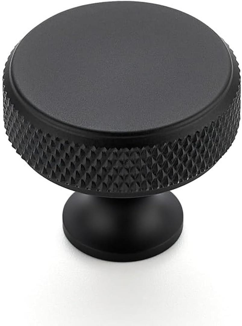 Ravinte 25 Pack Round Matte Black Knobs Knurled Single Hole Pulls Solid Black Kitchen Cabinet Hardware Handles for Drawers