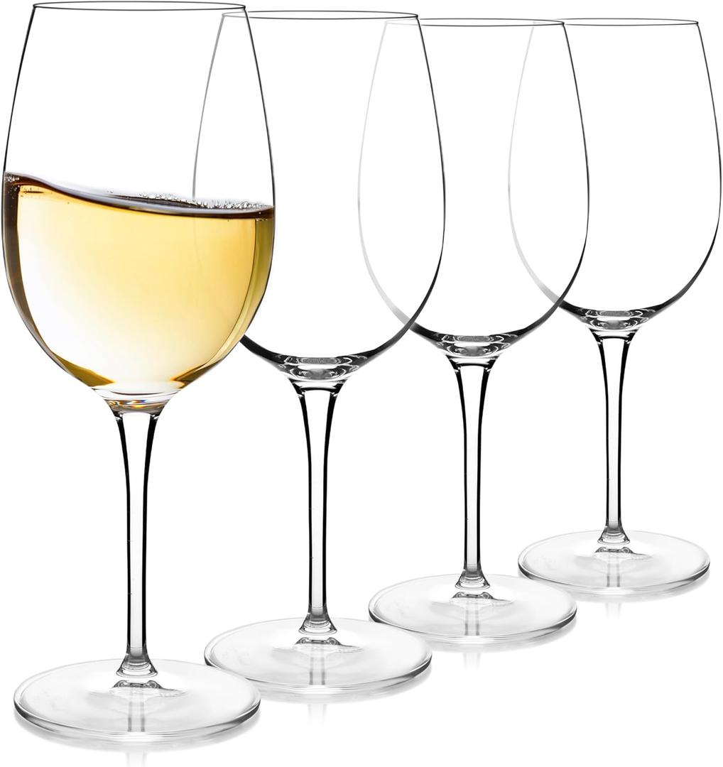 Luigi Bormioli Chardonnay White Wine Glasses, Set of 4  13 oz Crystal Glass Stemware for Everyday Dining & Special Occasions  Italian Crafted Wine Glasses for Entertaining & Home Bar Use