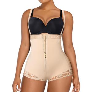 SHAPELLX Shapewear Tummy Control Butt Lifter Panties Faja Body Shaper for Women High Waist Trainer Open Bust Bodysuit (Small, A2-beige)