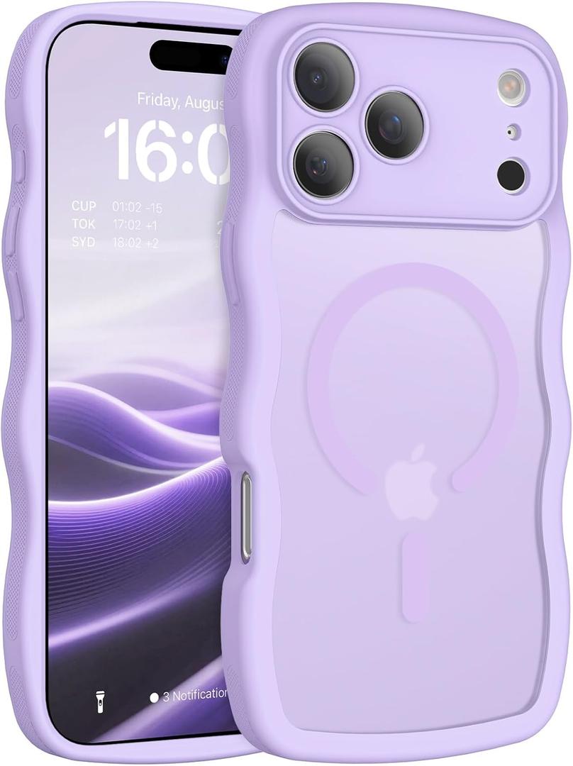 BENTOBEN Magnetic for iPhone 17 Pro Case, Cute Wavy [Full Camera Protection][Compatible with MagSafe] Matte Anti-Slip Bumper Women Girls Boys Protective Cover for 17 Pro 6.3", Lavender Purple