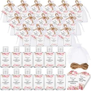 Tiangrid 50 Sets Mini Hand Sanitizer Bottles Bulk 2oz Empty Christmas Hand Sanitizer Travel Size Wedding Favors for Guests with Organza Bags Thank You Tags for Woman Employees(Flower,Pink)