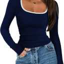 SOLY HUX Women's Long Sleeve Fitted Tops Scoop Neck Tight Dressy Casual T Shirts Vintage Tees (M)