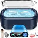 AI Ultrasonic Jewelry Cleaner,50KHz Professional Ultrasonic Cleaner Machine with 304 Stainless Steel for Jewelry, Dentures, Eyeglasses, Rings,Coin, Watch Strap, Hygiene Items (Rich Blue)
