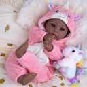 Aori 17 Inch Black Baby Dolls Realistic Black Doll with Light Weighted Soft Body & Pink Outfits for Girls 3+ | Pretend Play, Dress Up, Nursery Decor