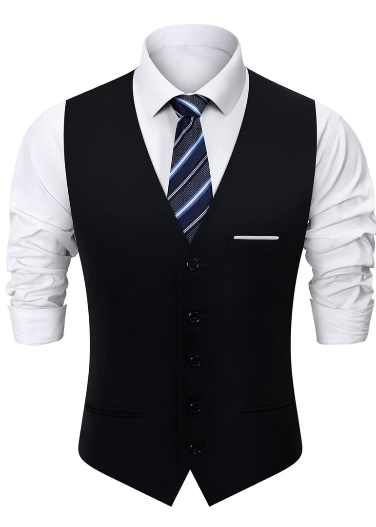 Mens Suit Vest, Business Formal Dress Vest for Men Solid Slim Fit Waistcoat, XL