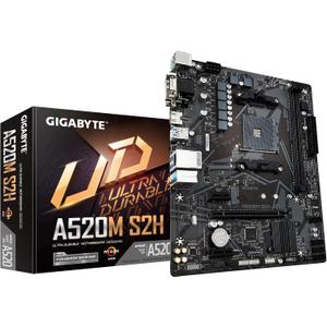 GIGABYTE A520M S2H Motherboard - Supports AMD Ryzen 5000 Series AM4 Processors, 4+3 Phase Pure Digital VRM, Up to 5100MHz DDR4 (OC), PCIe 3.0 x4 M.2, GbE LAN, USB 3.2 Gen 1