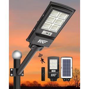 Large Solar Street Lights Outdoor, Solar Lights Outdoor Motion Sensor with Remote Control & Arm Pole, 6500K 300000LM IP65 Waterproof Dusk to Dawn Security Flood Lights LED Lamp for Commercial, Yard (1000W-2 Pack)