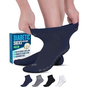 Doctor's Select Diabetic Ankle Socks with Grippers for Men and Women - 4 Pair 1/4 Length Neuropathy Socks for Women (Medium, White/Black/Gray/Navy - 4 Pairs)