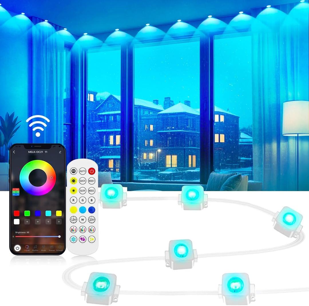 50ft RGB Smart Permanent Lights with App & Remote Control - Music Sync Indoor Eaves Lighting, 36LEDs Year-Round House Roof Decor, Easy Installation