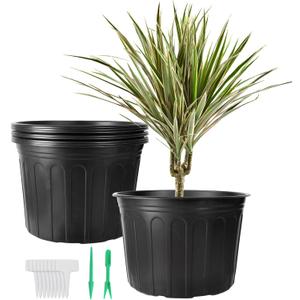 12 Pack 5 Gallon Nursery Pots Thickened Soft Plastic Plant Pots with 20 Pcs Waterproof Plastic T-Type Plant Tags and 2Pcs/Set Transplanting Digging Mini Tools