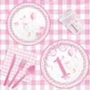 MEHOFOND 168pcs One Silly Goose Birthday Party Tableware Set for Girls, Silly Goose 1st Birthday Decorations Pink Gingham Plates and Napkins Sets for 24 Guests