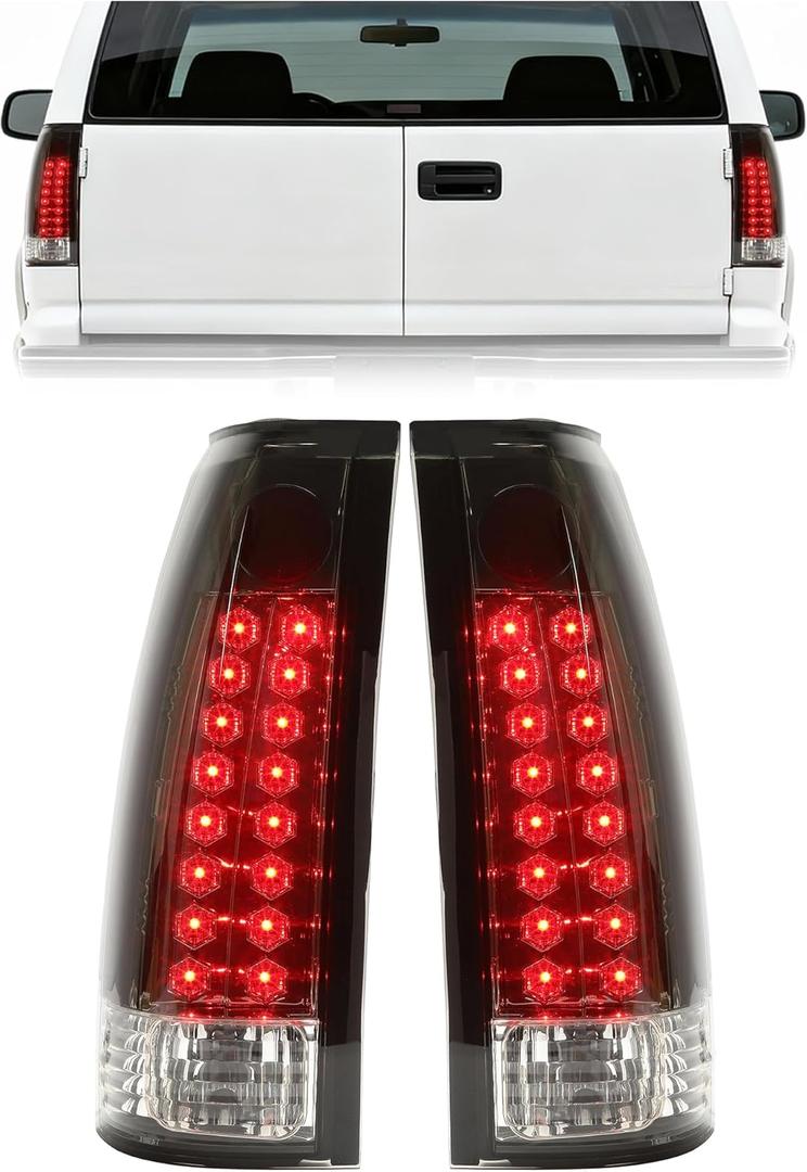 ECOTRIC Taillights Compatible with 19882000 Chevy GMC C/K 1500 2500 3500 Pickup Suburban Tahoe Yukon Blazer W/O Bulbs Pair Red Lens Rear Brake LED Tail Lights
