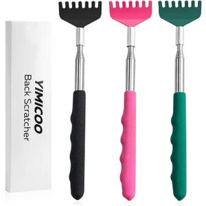 3 Pack Extendable Back Scratcher, Stainless Steel Portable Telescoping Back Scratchers for Adults Men Women, with Rubber Handles