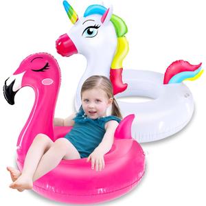 2 Pack Inflatable Flamingo Unicorn Pool Floats for Kids 3-8 Years Fun Floaties Inflatables Rafts Swimming Pool Tubes Party Decorations, Summer Vacation Beach Floaty Swim Rings Lounger for Girls Boys