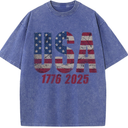 4th of July USA Shirts for Men - 2025 Oversized Crewneck American Flag USA 1776-2025 Shirts L
