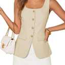 ZESICA 2026 Summer Casual Sleeveless Suit Vest for Women Square Neck Button Down Work Business Blazer Vests Waistcoat