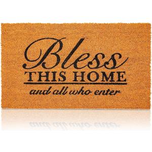 Juvale Coco Coir Door Mat 17 x 30 in - Bless This Home and All Who Enter Doormat for Front Entrance