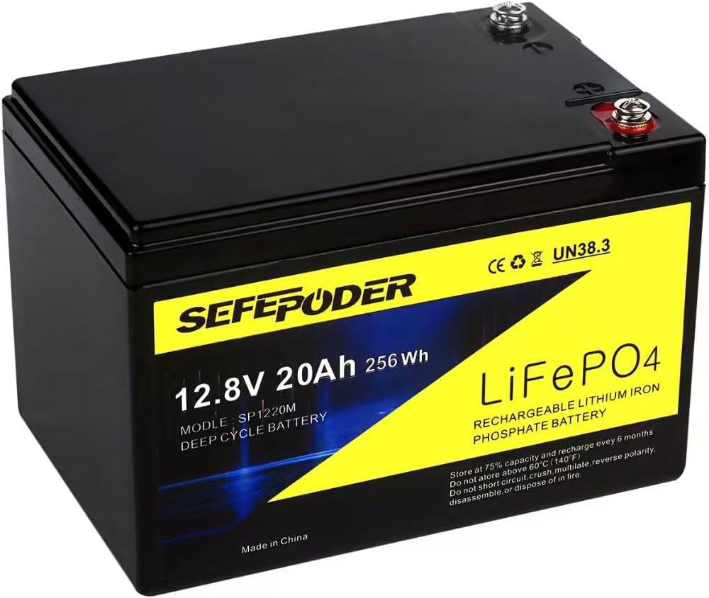 12V 20Ah Lithium LiFePO4 Deep Cycle Battery, 4000 Cycles Rechargeable Battery for Electric Scooter, Lighting, Power Wheel, Fish Finder with and More Built-in 40A BMS(Screw Terminal)