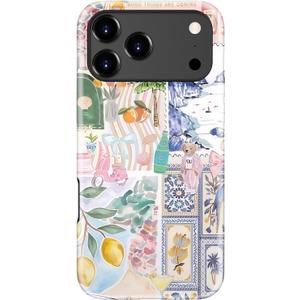 for iPhone 17 Pro Max Case Cute - Wireless Charging Compatible - Dual-Layer Hard Shell + Silicone Cover - Aesthetic Protective Phone Case for Women - Coquette Italian Summer Collage Coastal