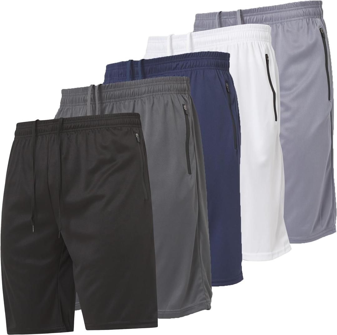 Ultra Performance Mens 5 Pack Athletic Running Shorts, Basketball Gym Workout Shorts for Men with Zippered Pockets (X-Large, Dry Fit Short With Rubber Zippers)