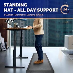 FEATOL Anti Fatigue Mat Floor Mat, Extra Thick Standing Office Desk Mat Memory Foam Cushioned Anti Fatigue Ergonomic Kitchen Mats Comfort Standing Pad NOT PVC 9/10 Inch Thick (20" x 32", Gray) (Grey)