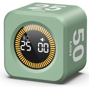 KADAMS Pomodoro Cube Timer Productivity Visual Timer - 5/10/25/50 Min Rotating Countdown (1, Green)