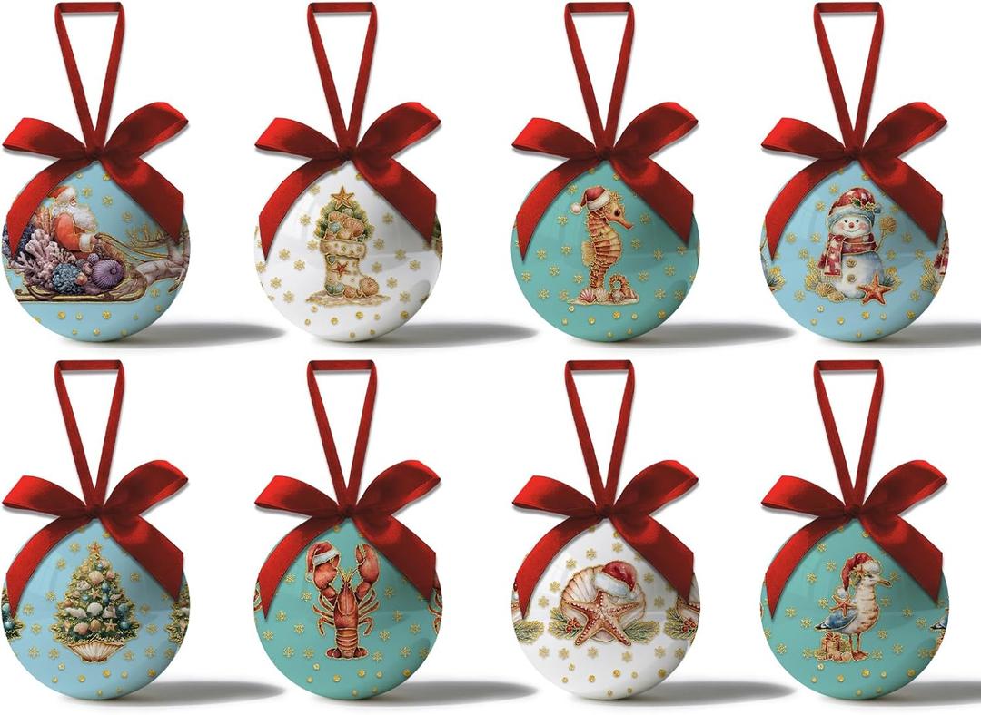 Coastal Christmas Decor - Beach Christmas Tree Ornaments Beach Ornaments Nautical Hanging Balls, Cute Decorations Ball 2.36 Inch for Xmas Tree Party Home HolidayXmas Gifts Set of 16Pcs