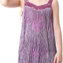 Kids Sequin Fringe Dress Sparkling Tassel Sleeveless Latin Dance Dress Salsa Dancewear Dancer Outfits for Girls (Small, Purple)