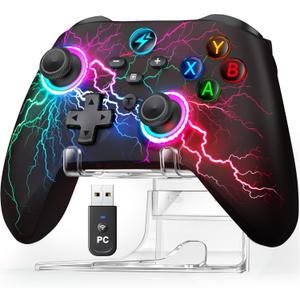 Svetaecho Wireless PC Controller with Hall Effect Triggers - Multi-Platform Gaming Controller for Switch 2/Steam/iOS/Android, RGB Lighting, Ergonomic Grip& Display Stand