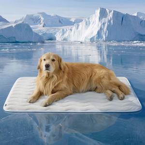 Bedsure Cooling Dog Mat Extra Large - Q-Max>0.4 XXL Thin Breathable Crate Pad Indoor for Pets with Chill Cool Fibe as Cooling TopperPortable Washable Kennel Cold Mat in Outdoor Summer, 48x30, Grey