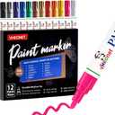 Premium Oil Based Paint Pens 12 Colors, Professional Permanent & Waterproof Markers, Medium Tip, Quick-Dry for Metal, Rock Painting, Glass, Ceramic, Wood, Plastic, Fabric, Mugs & Art Craft Projects