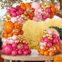 Pink and Orange Balloons Arch Kit - 164pcs Hot Pink and Orange Metallic Gold Confetti Balloons in Different Size 18 12 10 5inch for Summer Tropical Birthday Sunset Party Graduation Decorations