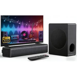 Sound Bar with Subwoofer, 100W Bass Soundbar for Smart TV, w/Dolby Atmos 3D Surround Sound System, 2.1CH Home Theater Audio Soundbar, Adjustable Home Theater Bluetooth Speaker for TV/Projector/PC
