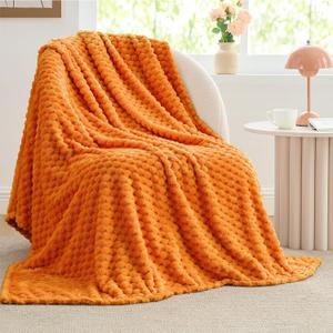 BEDELITE Fall Throw Blanket for Couch & Bed - 3D Jacquard Decorative Orange Blankets, Soft and Cozy Warm Plush Fluffy Fleece Blanket, 50x60Inches