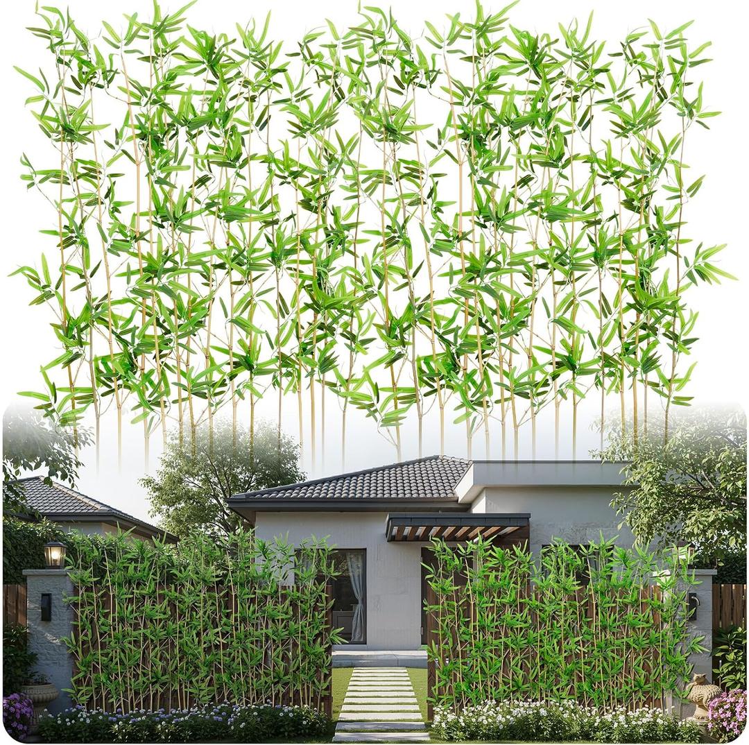Giegxin 30 Pack 5 ft Artificial Bamboo Plants Privacy Fence Screen Faux Bamboo Stalks Plant for Outdoor Indoor with UV-Resistant Encrypted Silk Leaves Divided Decor for Garden, Yard, Balcony, Hotel