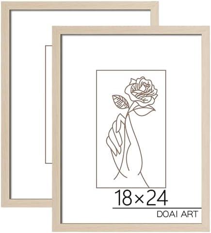 DOAI ART 18x24 Poster Frame 2 Pack in Oak, Woodgrain Color 18 x 24 Picture Frames for Horizontal or Vertical Wall Mounting, Scratch-proof Safe and Artistic Large Photo Frame Wall Art