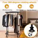 27.5x51in Round Garment Rack, Rolling with Topper, 360 Rotating, Black