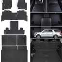 Floor Mats for Ford Expedition MAX 2018-2024 (Only Fit 7 Seats-2 Row Bucket Seat Non Short) & Trunk Mat All Weather Protection Floor Liners & Cargo Liners Velcro Covering The Backrest Accessories