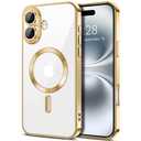 Hython Magnetic Clear for iPhone 16 Plus Case with Camera Lens Protector [Compatible with MagSafe] Luxury Plating Edge Slim Soft TPU Cover Protective Phone Case for iPhone 16 Plus 6.7", Gold