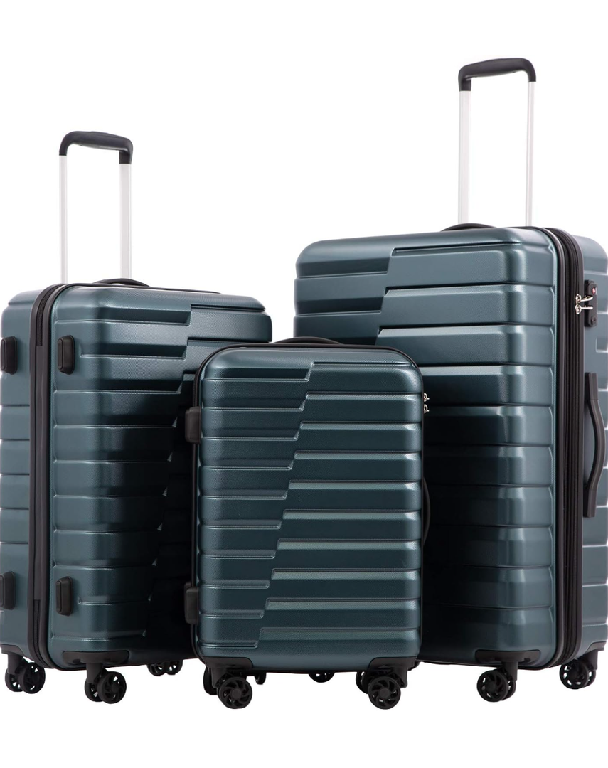 COOLIFE Expandable Suitcase PC ABS TSA Luggage 3 Piece Set Lock Spinner Carry on (Teal blue)