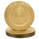 LYHLYA 13 Inch Gold Charger Plates, Round Reef Pattern, Plastic, Set of 12, for Dinner Plates, Wedding Decor, Table Setting (Round)